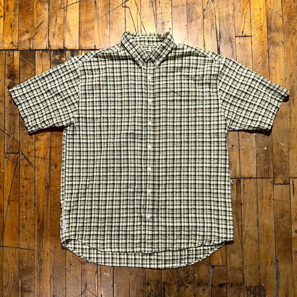 Vtg Old Navy Shirt Men's XL Green Plaid Short Sleeve Chest Pocket Button Down
